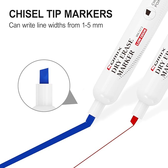 Comix Dry Erase Markers, Chisel Tip Whiteboard Markers, 36 Bulk 12 Assorted Colors Low Odor Markers for Classroom, Teachers, Office, School Supplies