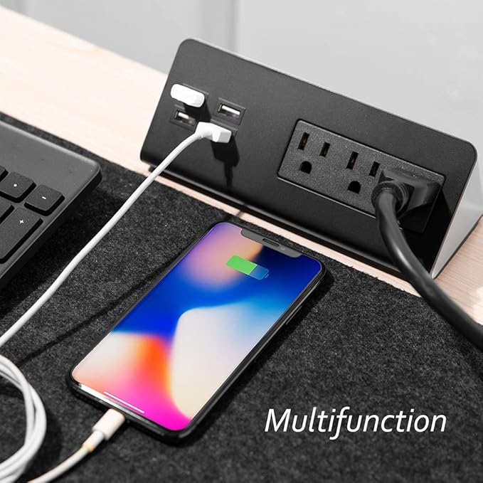 Emerising 2-Pack Desk Edge Mount Power Strips with 4 USB Ports & 3 AC Power Outlets for Home and Office Desktop Charging Bucket
