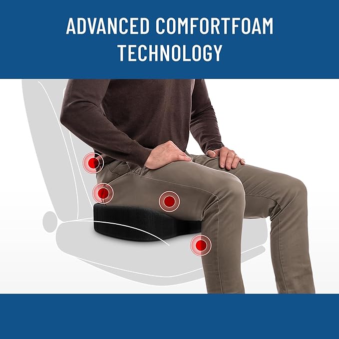 Everlasting Comfort Doctor Recommended Memory Foam Seat Cushion for Office Chairs & Car - Ergonomic Office Desk Accessories - Cushions for Tailbone Pain Relief, Sciatica (Black Ventilated, Large)