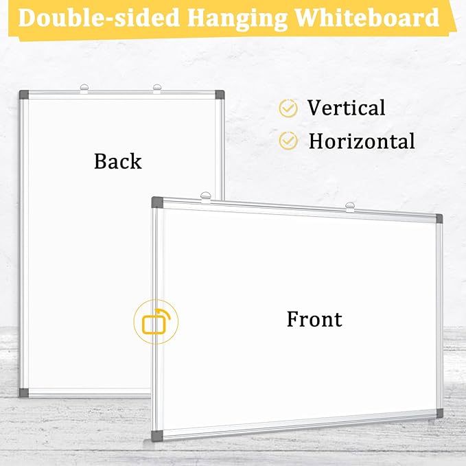 AMUSIGHT 3 Pack Double-Sided Magnetic Whiteboard, 24" x 18" Dry Erase Board, Aluminum Frame White Board for Wall, Hanging Mounting White Board Dry Erase Marker Board for Office, School, Home