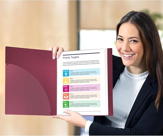 Dunwell Presentation Binder 24-Pocket, Displays 48 Pages, 8.5x11 Portfolio Binder with Plastic Sleeves, Storage and Organizer for Documents, Certificates, Projects, Photos (Ruby)