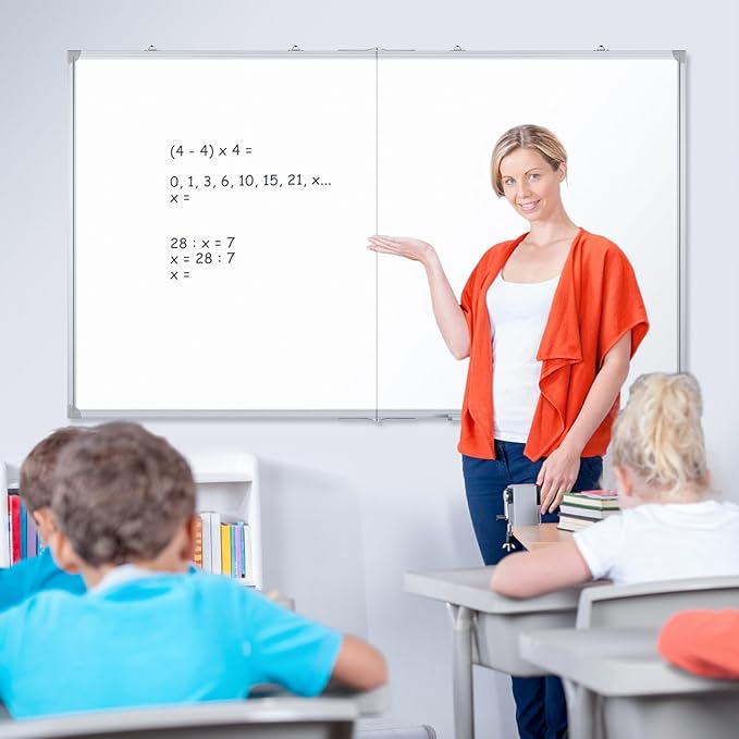 DOLLAR BOSS Large White Board 60 x 48 Inch Foldable Magnetic Whiteboard for Wall, Portable Double Sided Dry Erase Board, Aluminum Frame Message Board for School, Office, Classroom with Eraser, Markers