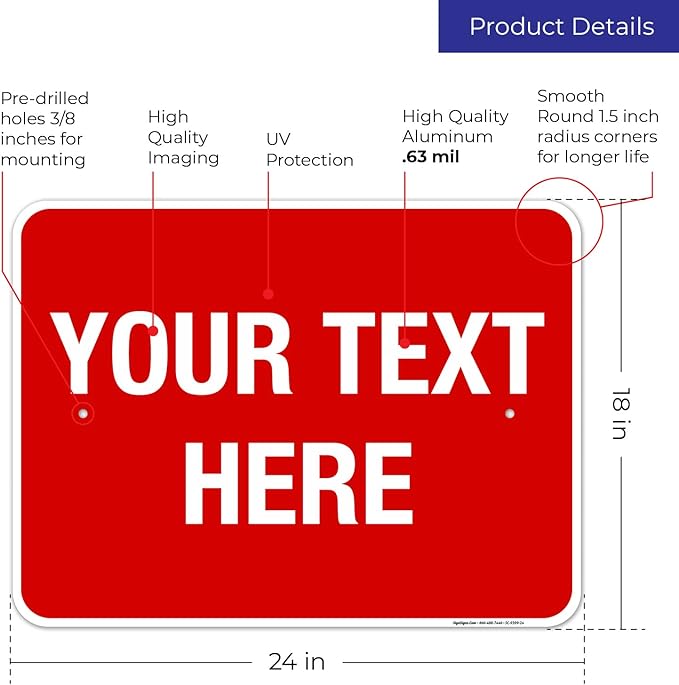 Personalized Custom Red Background Customize for Office, Business, Workplace, Home, Airbnb, Delivery Sign, 18x24 Inches, Rust Free .063 Aluminum, Fade Resistant, Made in USA by Sigo Signs