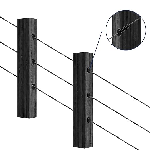RiaYer 40 Pack 45 Degree Angle Protective Sleeves, Black Cable Railing Corner Protector Sleeve Beveled for 1/8" Wire Rope, T316 Marine Grade Cable Railing Kit with Two Drill Bit for Wood Posts HF039B