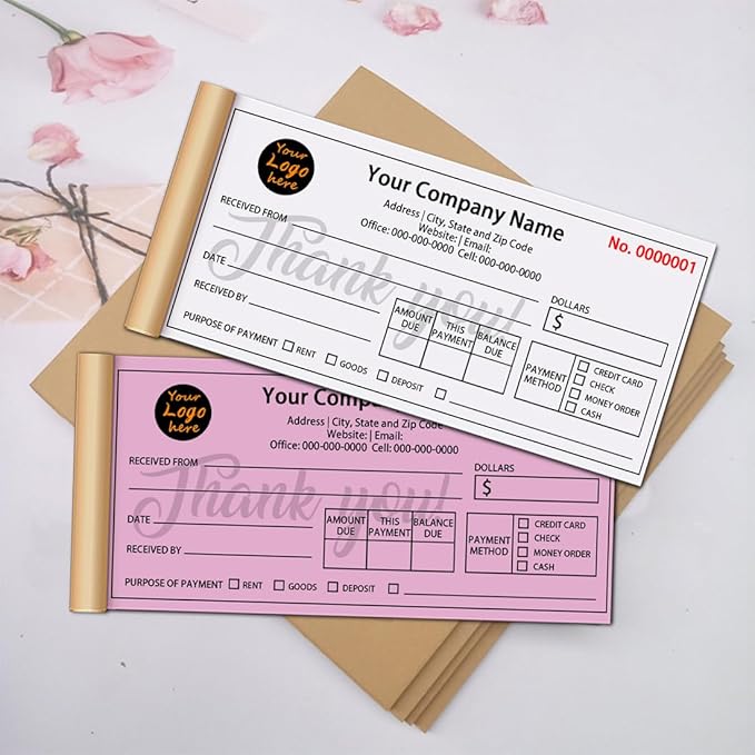 Personalized Invoice Book Custom 2 Part/3 Part Receipt Book Quote Estimate Order Forms Carbonless Form with Your Company Name Logo Address,2-10 Books (Style 1)