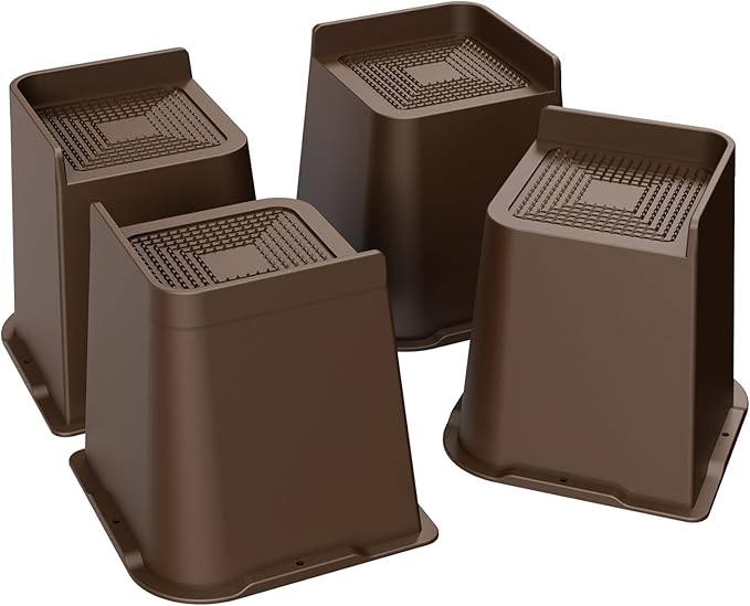 MXMZHXU Bed Risers 2 inch, 3 inch, 4 inch, 6 inch or 8 inch Heavy Duty Furniture Risers, Up to 6000 Lbs L Shaped Design Bed Lifts Blocks for Couch Desk Sofa Table (Dark Brown 4 Pack, 6 Inch)