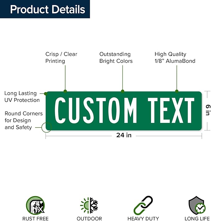 Custom Street Sign, Road/Address Sign, 8 Colors, Reflective Option, Mounting Options, 6x24 Inch, Thick Rust-Free AlumaBond, USA Made by My Sign Center, (Classic)