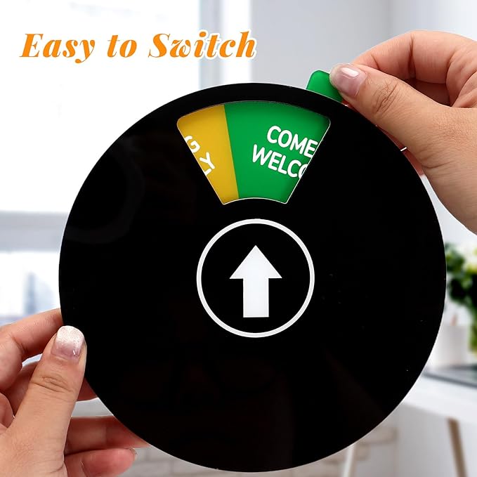 Office Door Sign, Black Rotating Status Door Sign with 6 Options - Do Not Disturb/Out of Office/In a Meeting/Come in Welcome/Working Remotely/Back Soon, 6 Inch Round Privacy Signs (Black)