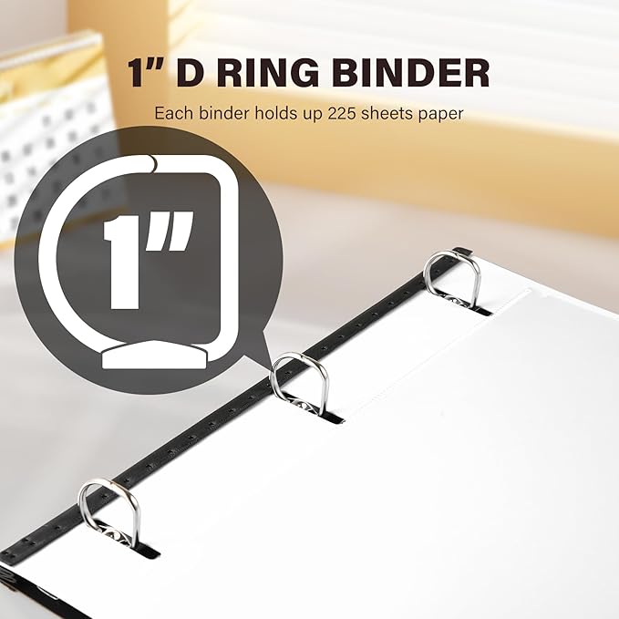 MAKHISTORY 12 Pack Telescoping 3 Ring Binder 1 Inch, Flexible Thin Binder with Customized Front Cover, Holds Up 225 Sheets, School Office Supplies, White