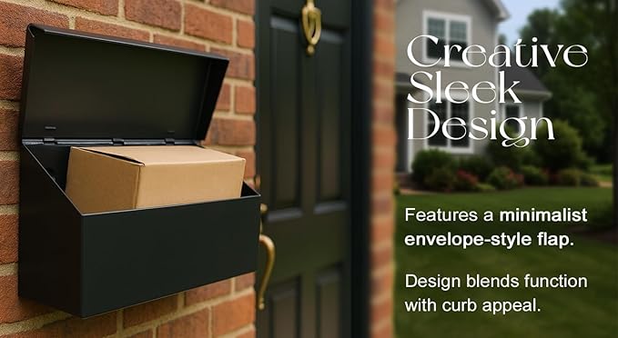 NACH Black Long Wall Mount Mailbox, Rust Resistant Metal Mailbox, Mailboxes for Outside Wall Mount, Outdoor Mailboxes, 15x3.5x7.5 inch, MB-6999BLK