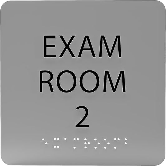 ADA CENTRAL SIGNS - 6" X6" Exam Room 2 Sign - ADA Compliant Tactile Graphics Grade 2 Braille Text Acrylic Wall Signs - Educational Institution Directional Assistance Test Center Door Sign for Schools