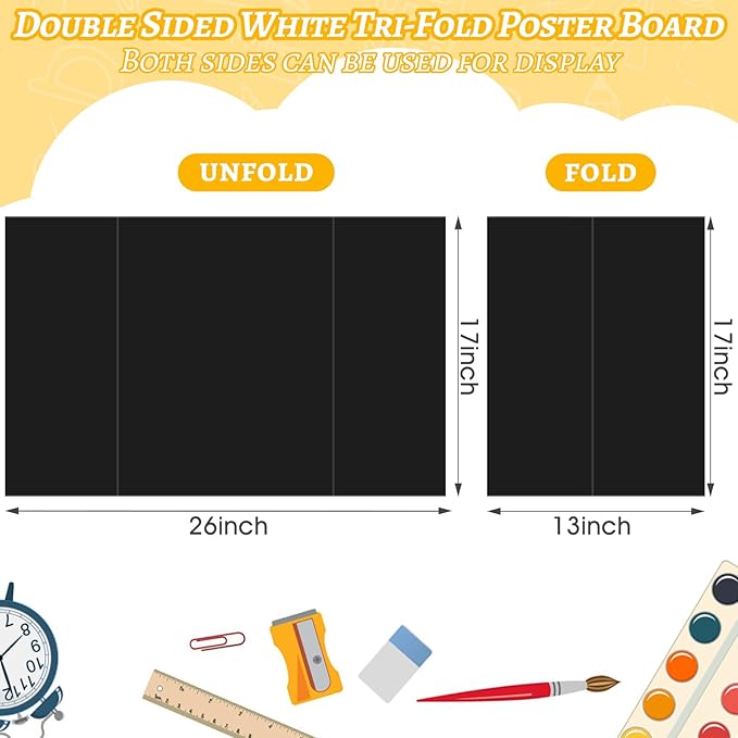 20 Pack Trifold Poster Board (26" x 17"), Black Poster Board for Science Fairs, School Projects, Graduation Party, Event Displays, and Business Presentations