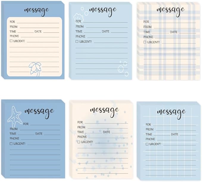 6 Pieces Telephone Message Sticky Notes Pads 4 x 5 Inch Self Adhesive Book Call Back Notepad for Work Call, Office Supplies 50 Sheets/Pack 6 Design (Blue)