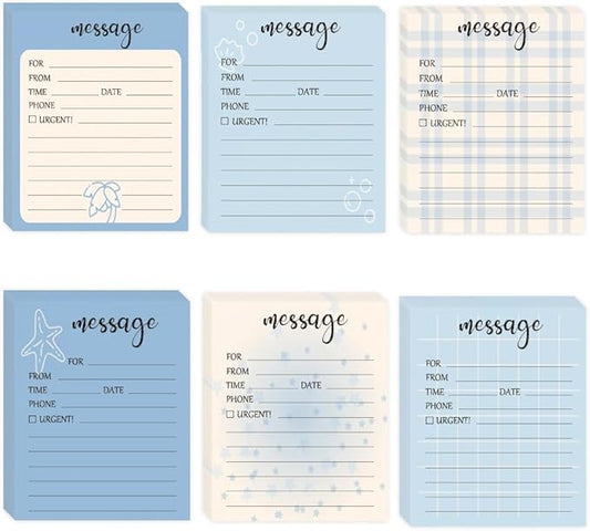 6 Pieces Telephone Message Sticky Notes Pads 4 x 5 Inch Self Adhesive Book Call Back Notepad for Work Call, Office Supplies 50 Sheets/Pack 6 Design (Blue)