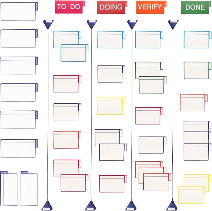 Scrum Board Tool Kit Magnetic Kanban Board, Office Task Management System with to Do, Doing, Verify, Done Columns, 4-Column Workflow Board for Project Planning