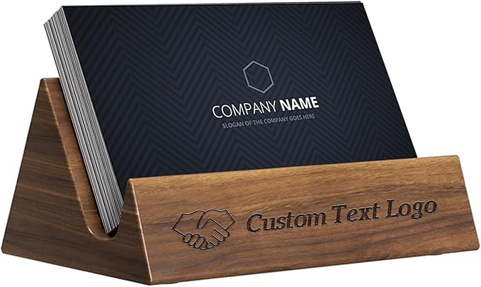 HJX Custom Business Card Holder Desk-Personalized Engraved Wooden Business Card Case Holder, Customized Name Logo Business Card Display Gifts for Men Women (Style1-Black)