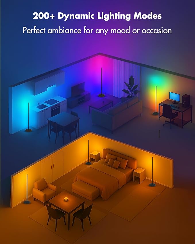 Vexinat Corner Floor Lamp - 2 Pack LED Corner Lamp with App/Remote/Button Control, Smart LED Floor Lamp with Music Sync and 16 Million Colors, Color Changing Standing Lamp for Living Room, Bedroom