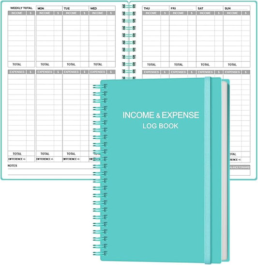 Heveboik Income & Expense Log Book - A5 Income and Expense Tracker for Small Business, Accounting Bookkeeping Tracking for Woman and Man, 5.8" x 8.3", Teal