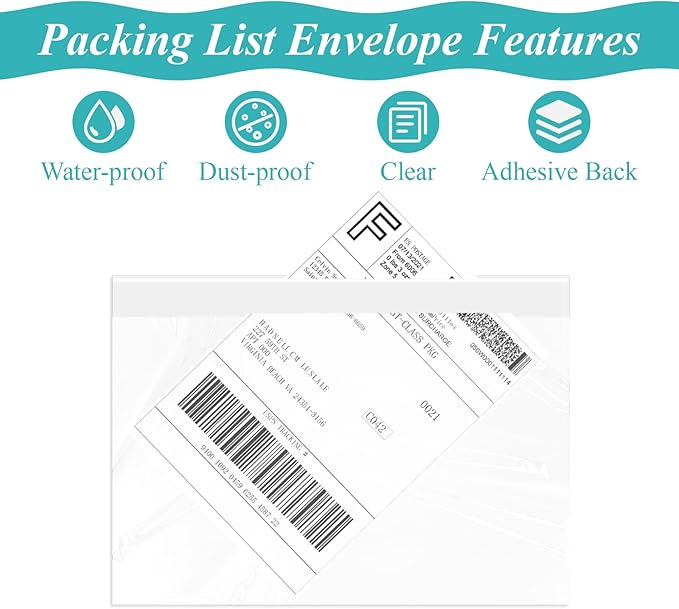6”×9” Self-Adhesive Shipping Label Sleeves, FungLam Shipping Label Sleeves, Packing List Envelopes, Clear Top Loading Packing List, Shipping Labels Pouches for Shipping Labels/Files 100 Pack