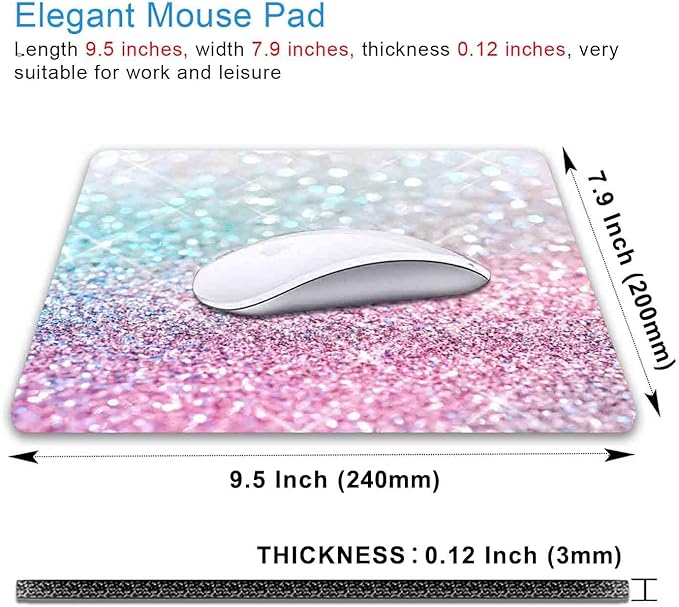 IMAYONDIA Pink Blue Sparkly Mouse Pad Cute, Rectangle Non-Slip Rubber Glitter Bling Gradient Mousepad for Kids Girls, Laptop Computer Mouse Pads, 9.5 X 7.9 Inch