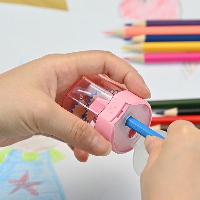 Small Pencil Sharpener for Kids, BOPART 24pcs Colored Pencil Sharpeners Manual Handheld Pencil Sharpener in Bulk for School Classroom Home Office, Dual Holes Sharpener Work on Crayon or Makeup Pencils