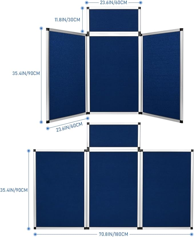 Nisorpa Trade Show Presentation Board, Aluminum Trifold Poster Board 70.8 x 35.4 Inch Display Board with Storage Bag, 3+1 Table Top Folding Panel - Blue