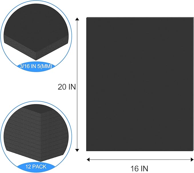 ToLanbbt 12 Pack Black Foam Board, 16 x 20 x 3/16" Thick Foam Core Acid Free Poster Foamboard for Art Craft Projects, Painting, Displaying, Signage, Wedding, School