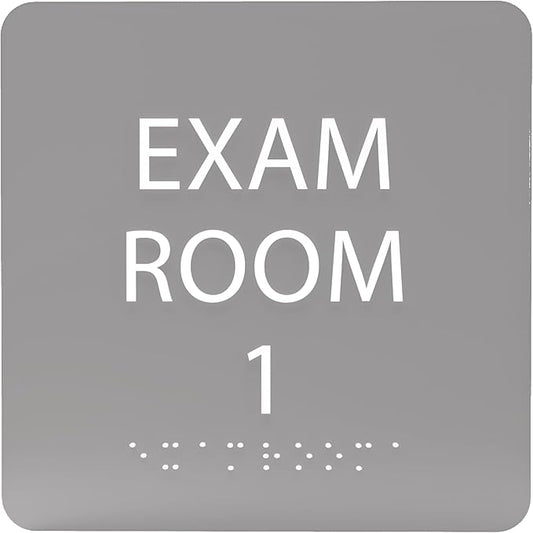 ADA CENTRAL SIGNS - 6" X6" Exam Room 1 Sign - ADA Compliant Tactile Graphics Grade 2 Braille Text Acrylic Wall Signs - Educational Institution Directional Assistance Test Center Door Sign for Schools
