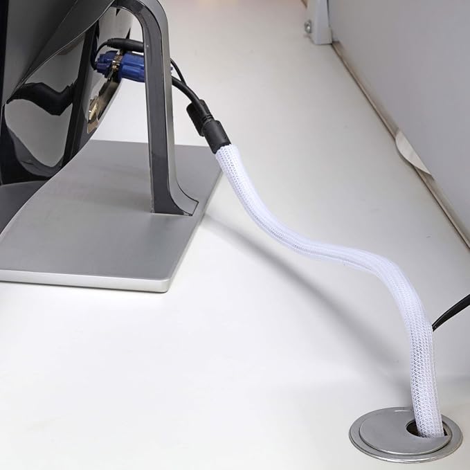QCSIW 1/2 inch x 50ft Split Sleeve Wire Loom Tubing - Durable Cord Protector for USB, Power Cords, Audio/Video Cables | Chew-Proof Cable Sleeve to Protect Pets & Wires | Easy Installation, White
