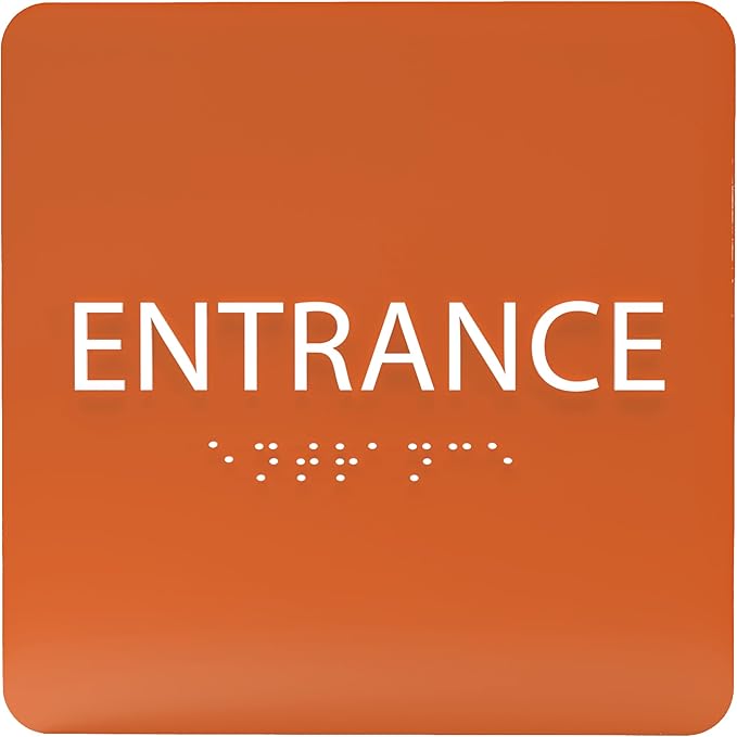 ADA CENTRAL SIGNS - 6" X6" Entrance Sign - ADA Compliant Tactile Graphics Grade 2 Braille Text Acrylic Wall Sign - Entry, Way in, Access Signs for Office, Hotel, Schools, Apartment, and Restaurants