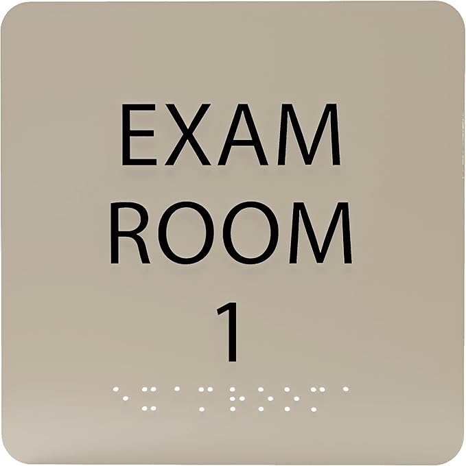 ADA CENTRAL SIGNS - 6" X6" Exam Room 1 Sign - ADA Compliant Tactile Graphics Grade 2 Braille Text Acrylic Wall Signs - Educational Institution Directional Assistance Test Center Door Sign for Schools