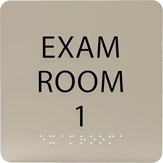 ADA CENTRAL SIGNS - 6" X6" Exam Room 1 Sign - ADA Compliant Tactile Graphics Grade 2 Braille Text Acrylic Wall Signs - Educational Institution Directional Assistance Test Center Door Sign for Schools