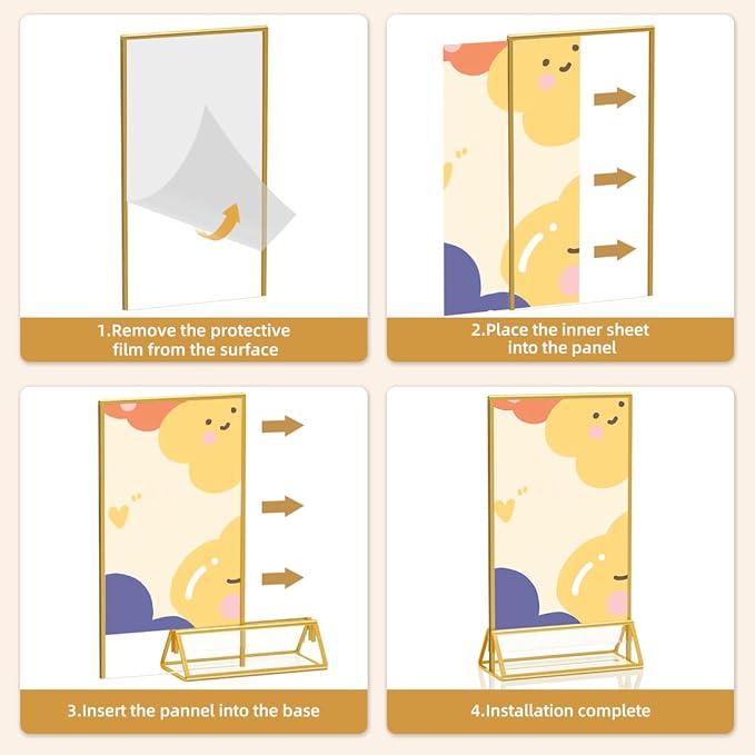 8.5 x 5.5 Acrylic Sign Holder with Gold Frame, Double Sided Display Stand Ideal for Display Wedding Table Numbers, Picture, Flyer Menu Holder, 6 Packs