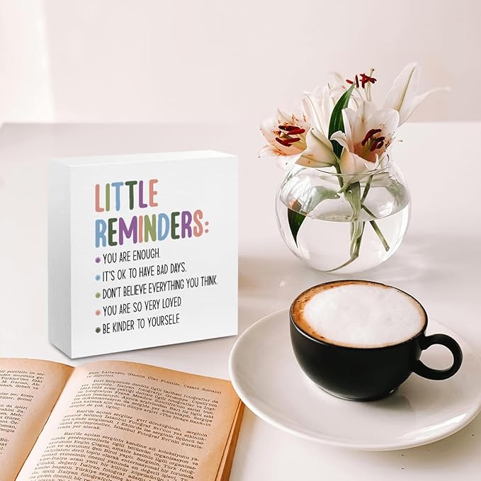 Inspirational Gifts - Little Reminders, Thank You Gifts Motivational Self Love Wood Box Sign, Appreciation Gifts for Coworker boss teacher, Encouragement Gifts Bedroom Office Living Room Desk Cubicle Table Shelf Decor, Daily Affirmations for Women Girl...
