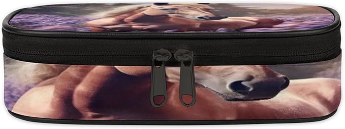Pardick Pencil Case，Horse Lavender Big Capacity Pencil Pouch Coin Pouch Stationery Organizer For Teen School