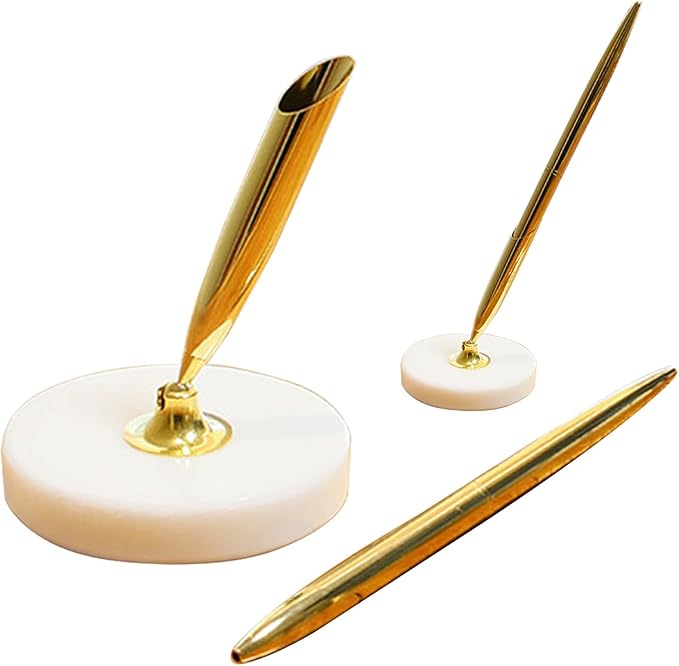 Stone-Style Pen Stand with Zinc Alloy Ballpoint Pen, Blue Refill – Office Pen Stand for Home & Office, The best choice for gift giving (Rectangular green)