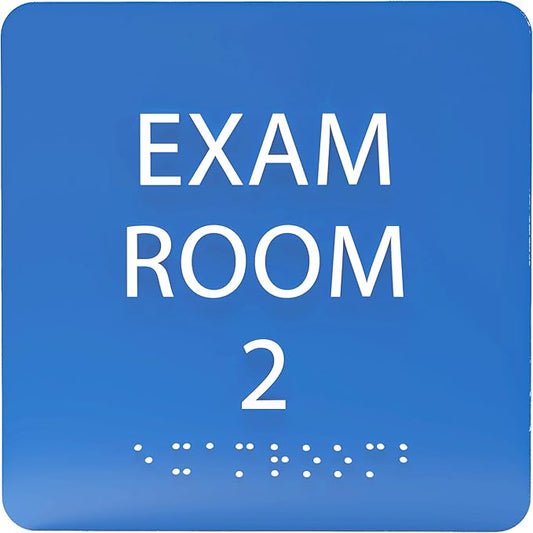 ADA CENTRAL SIGNS - 6" X6" Exam Room 2 Sign - ADA Compliant Tactile Graphics Grade 2 Braille Text Acrylic Wall Signs - Educational Institution Directional Assistance Test Center Door Sign for Schools