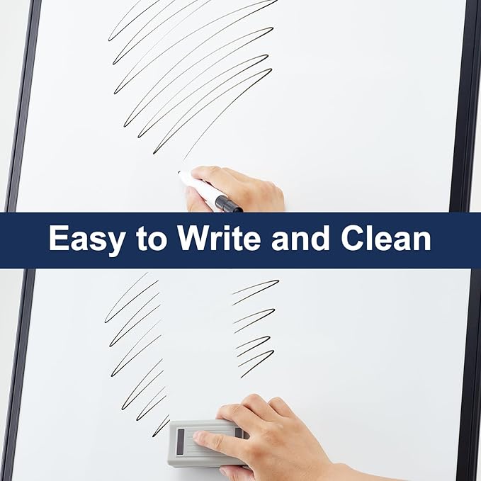 TSJ OFFICE Mobile Whiteboard Standing - 36 X 24 Inches Magnetic Rolling White Board, Height Adjustable Dry Erase Board on Wheels with Flip Chart Hooks, Black