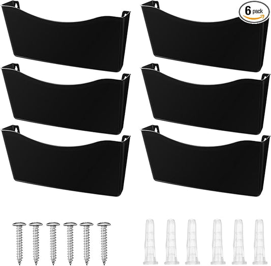 Colarr 6 Pcs Expandable Pocket Wall File Set Plastic Wall Mountable Space Saving Files Office Wall Organizer Wall Mount File Holder Wall Hanging File Organizer for Mail Magazine Letter (Black)