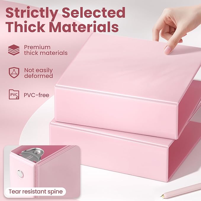 SUNEE 3 Ring Binder 3 Inch 1 Pack, Clear View Binder Three Ring PVC-Free (Fit 8.5x11 Inches) for School or Office Supplies, Pink