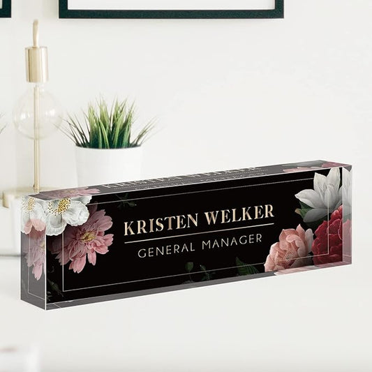 Desk Name Plate Personalized, Custom Name Plates for Desks, Office Desk Decor, Unique Clear Acrylic Glass Block, Personalized Office Gifts for Women Men Coworkers Boss Teachers, Appreciation Gifts