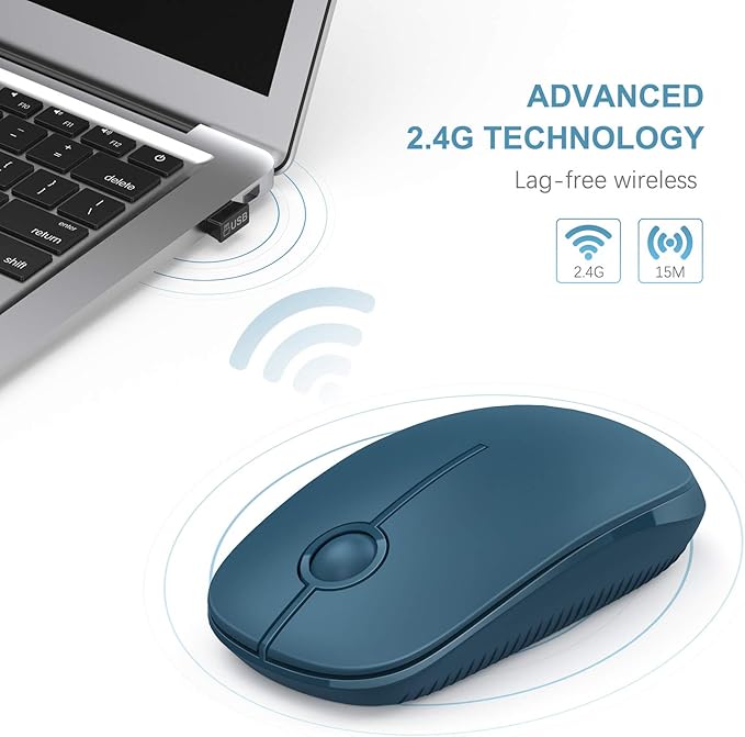VssoPlor Wireless Mouse, 2.4G Slim Portable Computer Laptop Mouse with Nano Receiver Quiet Silent Optical Mice for Notebook, PC, Laptop, Computer-Sapphire Blue