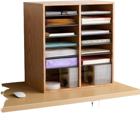 Safco Wood Adjustable Literature Organizer, 16 Compartment with Adjustable Shelves, CDs Storage, and Durable Laminate Finish, for Home Office, Classroom, and Craft Room