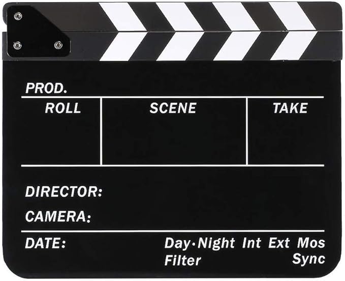 Coolbuy112 Movie Directors Clapboard, Photography Studio Video TV Acrylic Clapper Board Dry Erase Film Slate Cut Action Scene Clapper with a Magnetic Blackboard Eraser and Two Custom Pens, Black