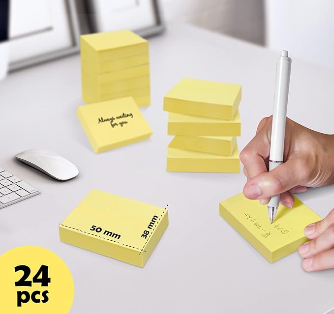 2400 Sheets Sticky Notes - 2 x 1.5 Notes Pads, Small Self-Adhesive Notes, Yellow Self-Stick Pads for Office Supplies, School, Home (24 Pack)