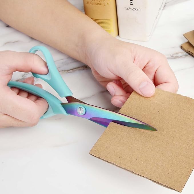 8.5" Scissors All Purpose, Multipurpose Office Scissors Set, Titanium Coating Sharp Blade, Soft Comfort-Grip, Ideal for Fabric, School, Home, Craft & Sewing, Right/Left Handed, Assorted Color, 3 Pack