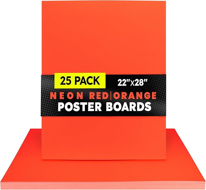 Hygloss Large Poster Board 22x28 - 25 Neon Red-Orange Single Color Poster Boards Bulk Pack - 10 Pt. Thickness Colored Poster Board Paper for Projects, Signs, Displays - Posterboard Multipack 22" x 28"