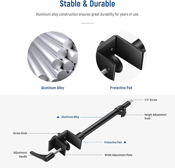 NEEWER Camera Desk Mount with C Clamp, 2 Pack 13.8"-23.6" Adjustable Desktop Light Stands with 1/4" Ball Heads Cold Shoe Adapters Long Handles for Webcam DSLR Camera Monitor Ring Light, Max Load 5kg
