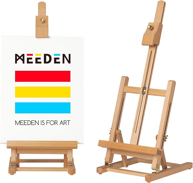 MEEDEN Tabletop Easel for Painting H-Frame, Adjustable Painting & Display Table Top Easel Stand, Hold Canvas up to 16", Sturdy Beech Wood Table Art Easel for Adults, Kids, Beginners