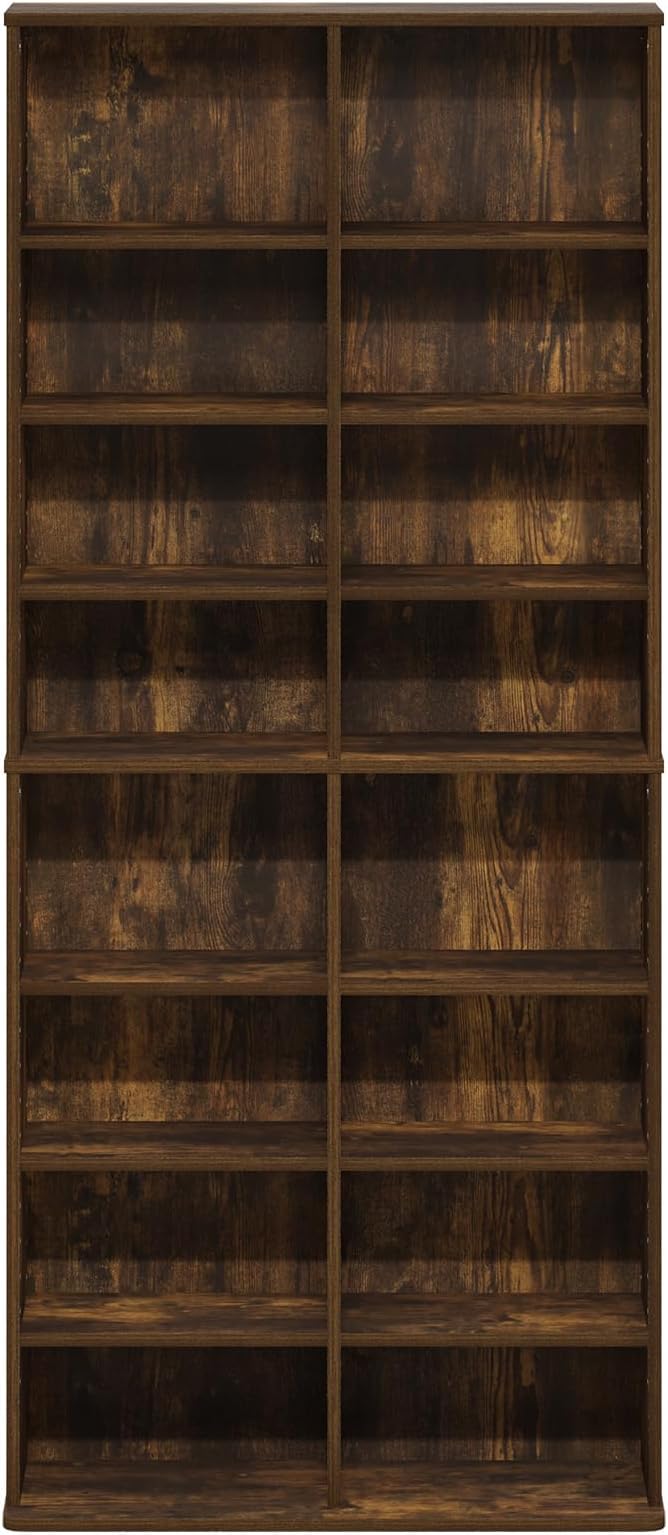 Furinno Jaya DVD Shelf, 16-Shelf Wide CD Rack, Media Shelf with Adjustable Shelves, 8 x 2 DVD Storage Cabinets for CD Blueray Game Disc, Easy Assembly, for Living Room, Home Office, Amber Pine